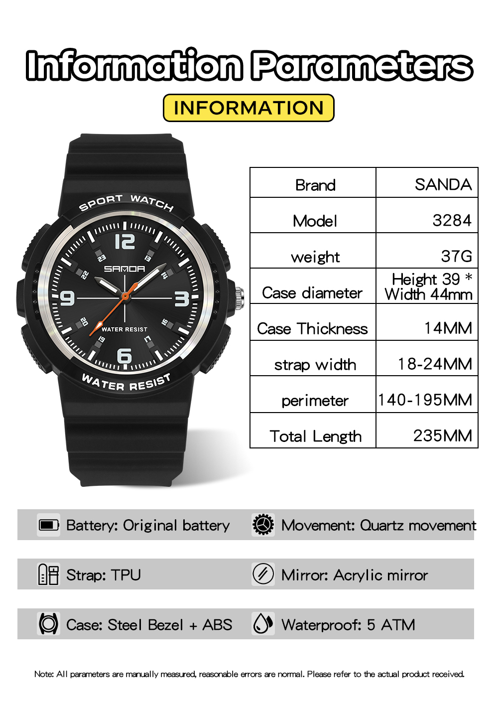 SANDA New 3284 Fashion Student - Rubber Strap Diver recension och pris