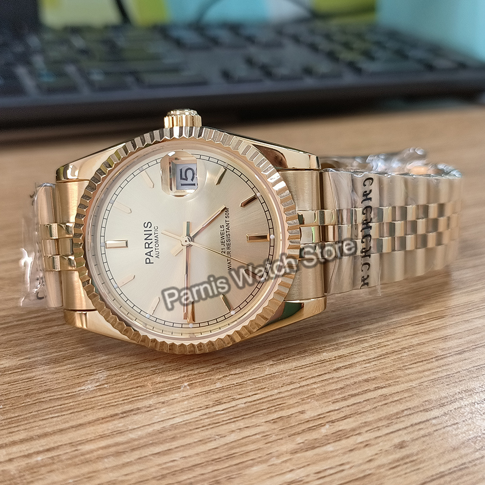 Parnis 36mm Gold Color Luminou - Rolex Watch Datejust recension och pris