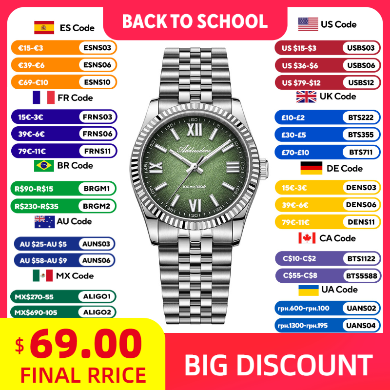ADDIESDIVE Elegant Watch for W - Stainless Bracelet Diver recension och pris